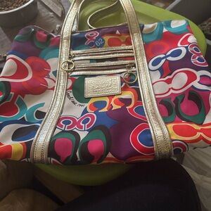 Coach Vibrant Multicolor Tote with Gold Accents